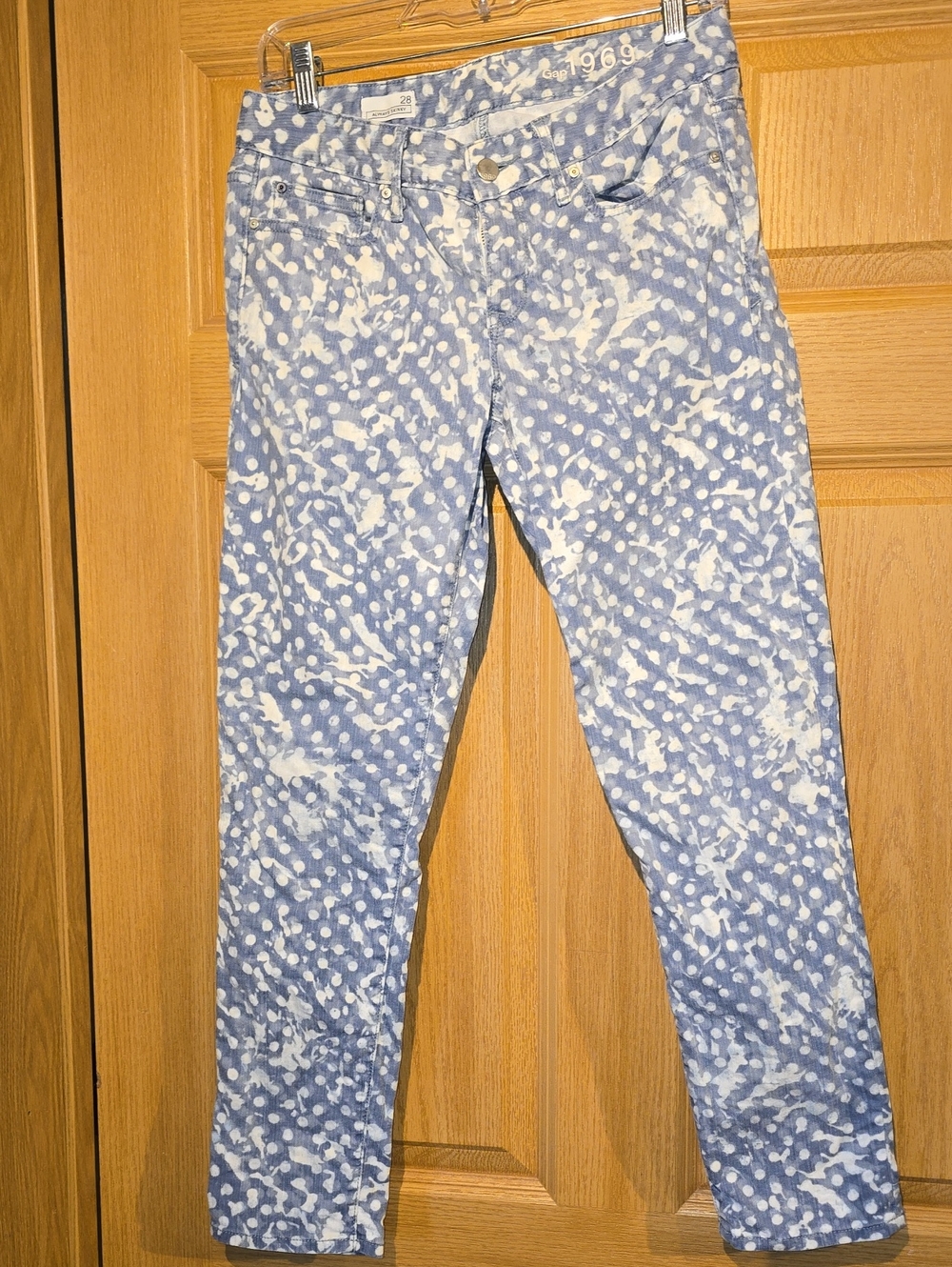 Women's Light Blue and White Polka Dot Skinny Jeans